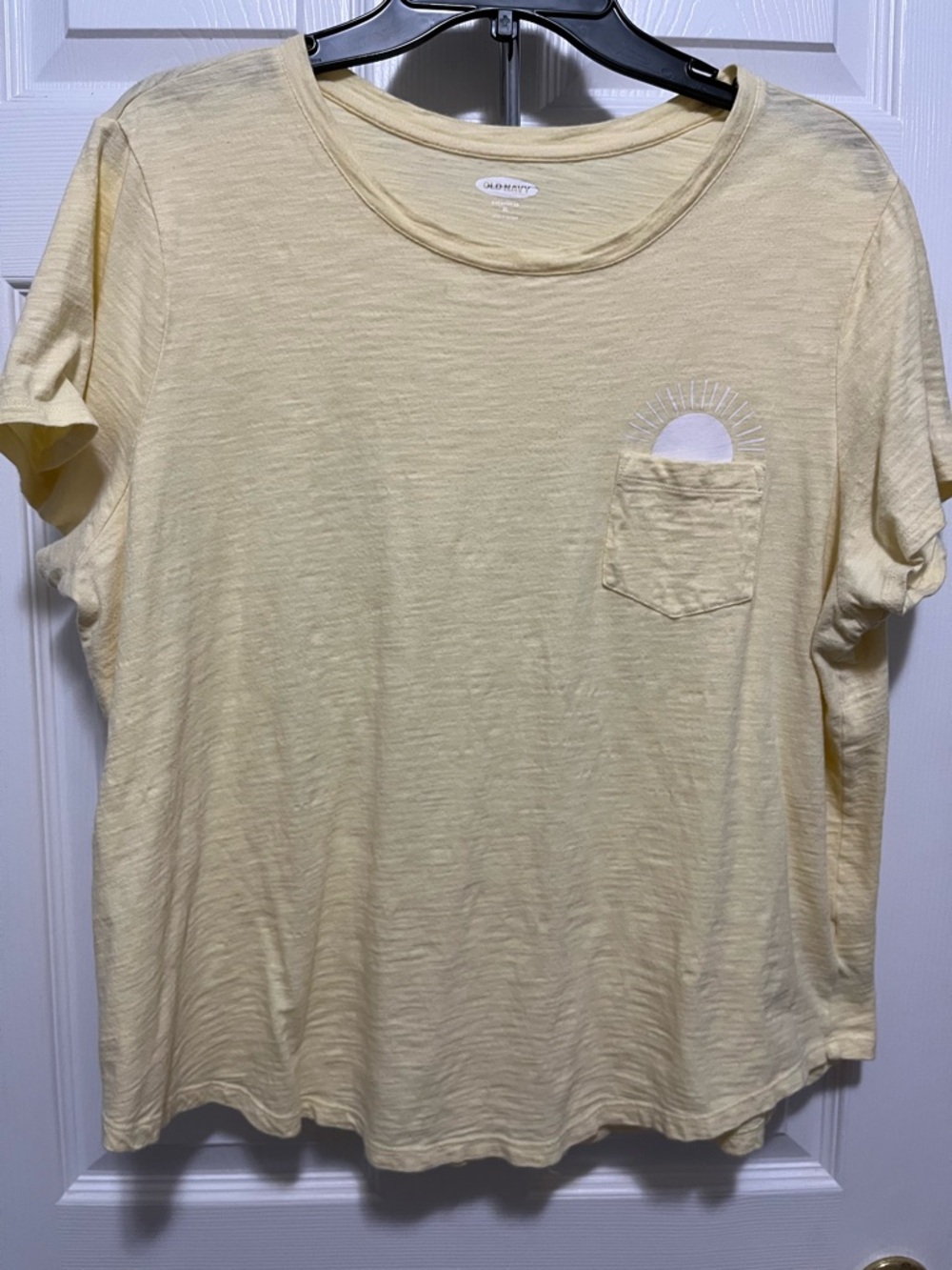 Old Navy Light Yellow Short Sleeve Pocket Tee with Sun Detail